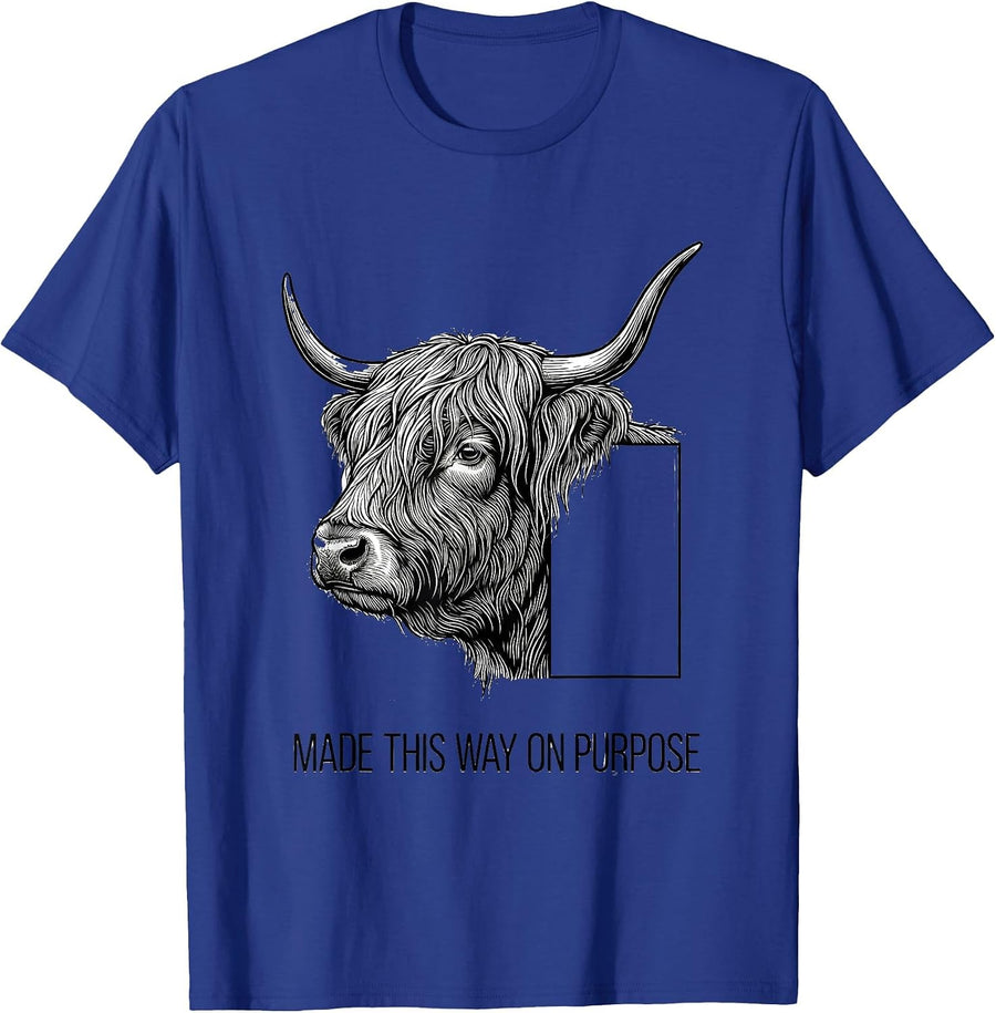 Made This Way On Purpose Funny Highland Cow Farm Animal T-Shirt - Royal Blue