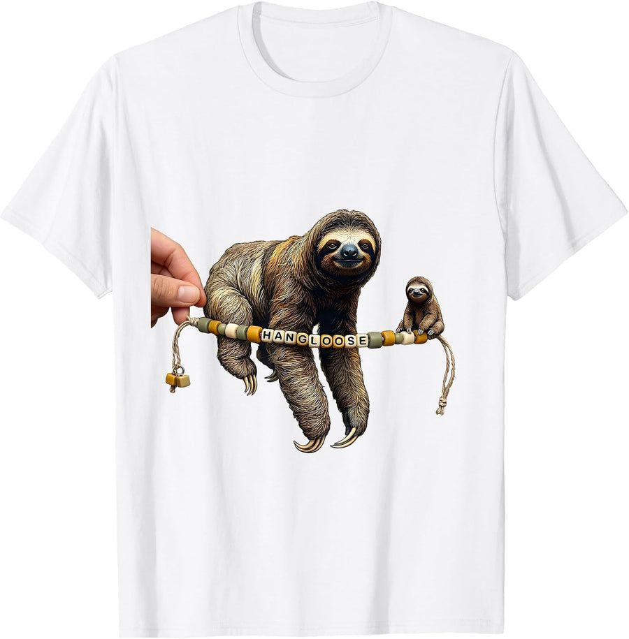 Men's Sloth Friendship Bracelet Funny Animal Humor Novelty T-Shirt - White