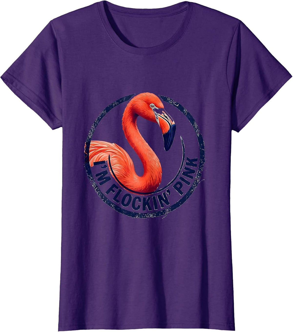 Women's I'm Flockin' Pink Rubber Stamp Flamingo Lover Novelty Humor T-Shirt - Purple