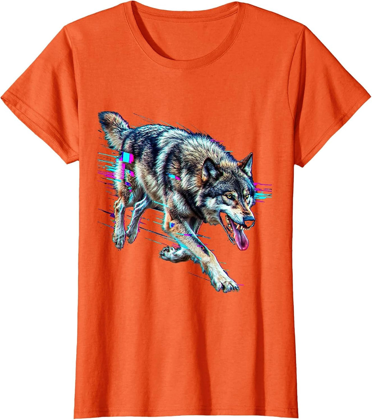 Unhinged Wolf Mid-Sprint Through Thunder T-Shirt - Orange
