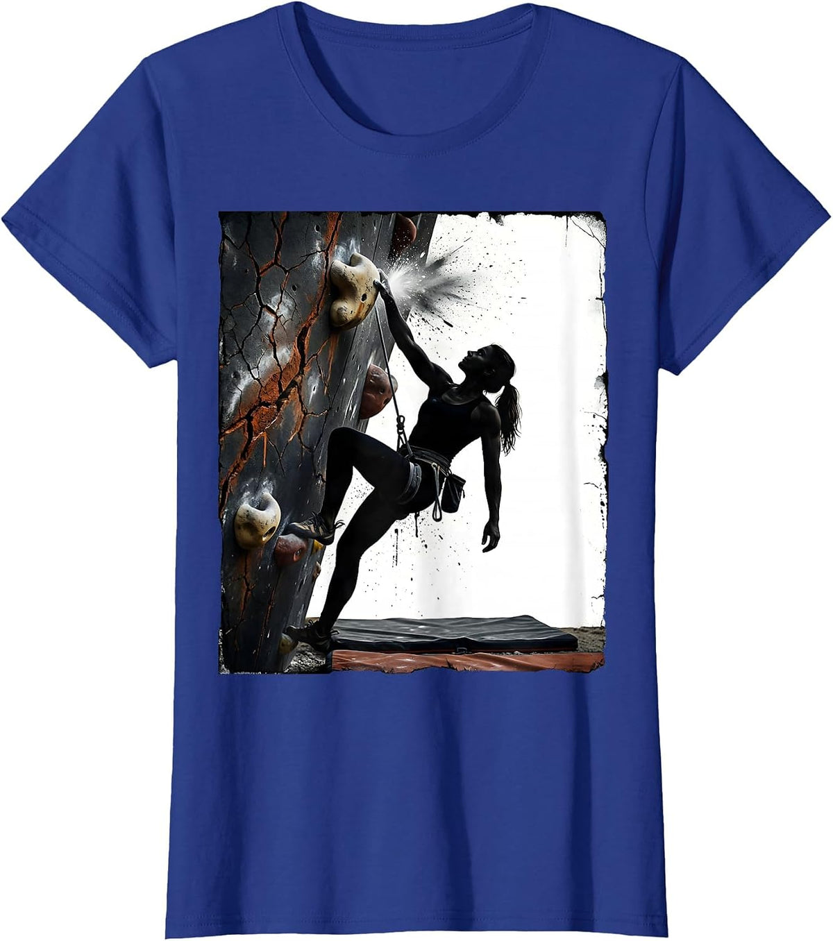 Women's Solid Woman Climber Distressed Bouldering Humor T-Shirt - Royal Blue