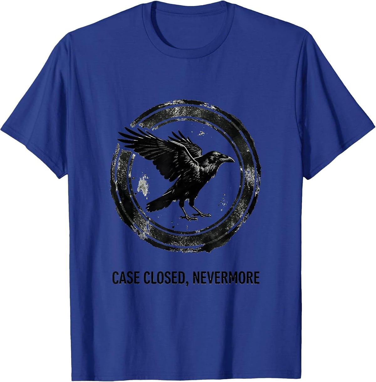 Case Closed Nevermore Gothic Edgar Allan Poe Raven Stamp T-Shirt - Royal Blue
