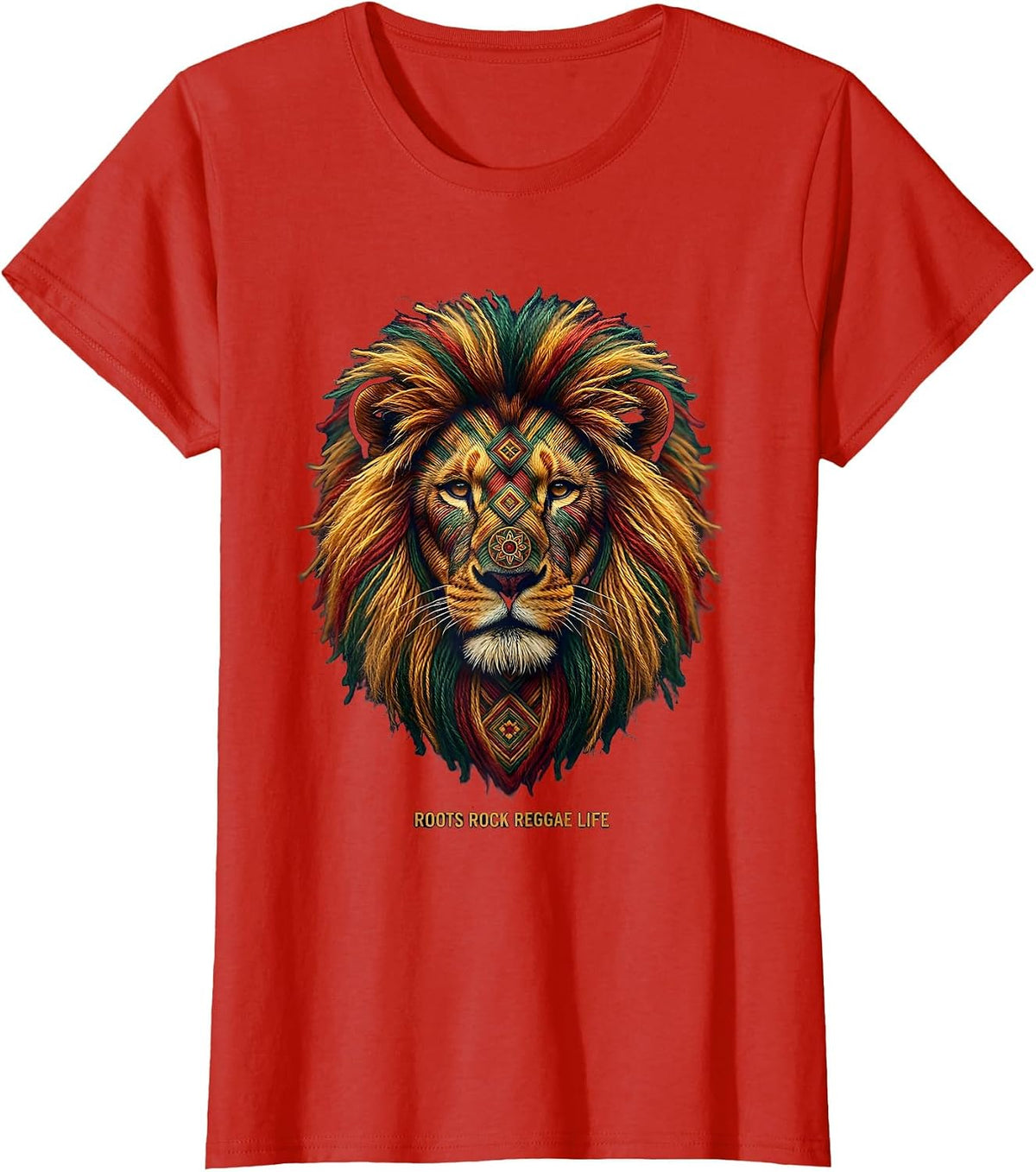 Women's Roots Rock Reggae Life Jamaica Design T-Shirt - Red