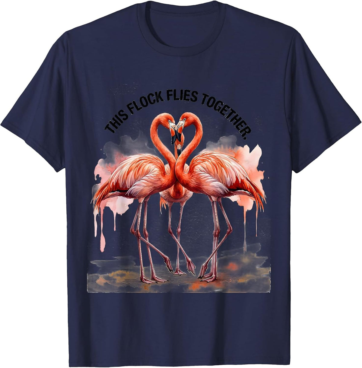 Men's This Flock Flies Together Watercolor Flamingo Humor Summer T-Shirt - Navy Blue