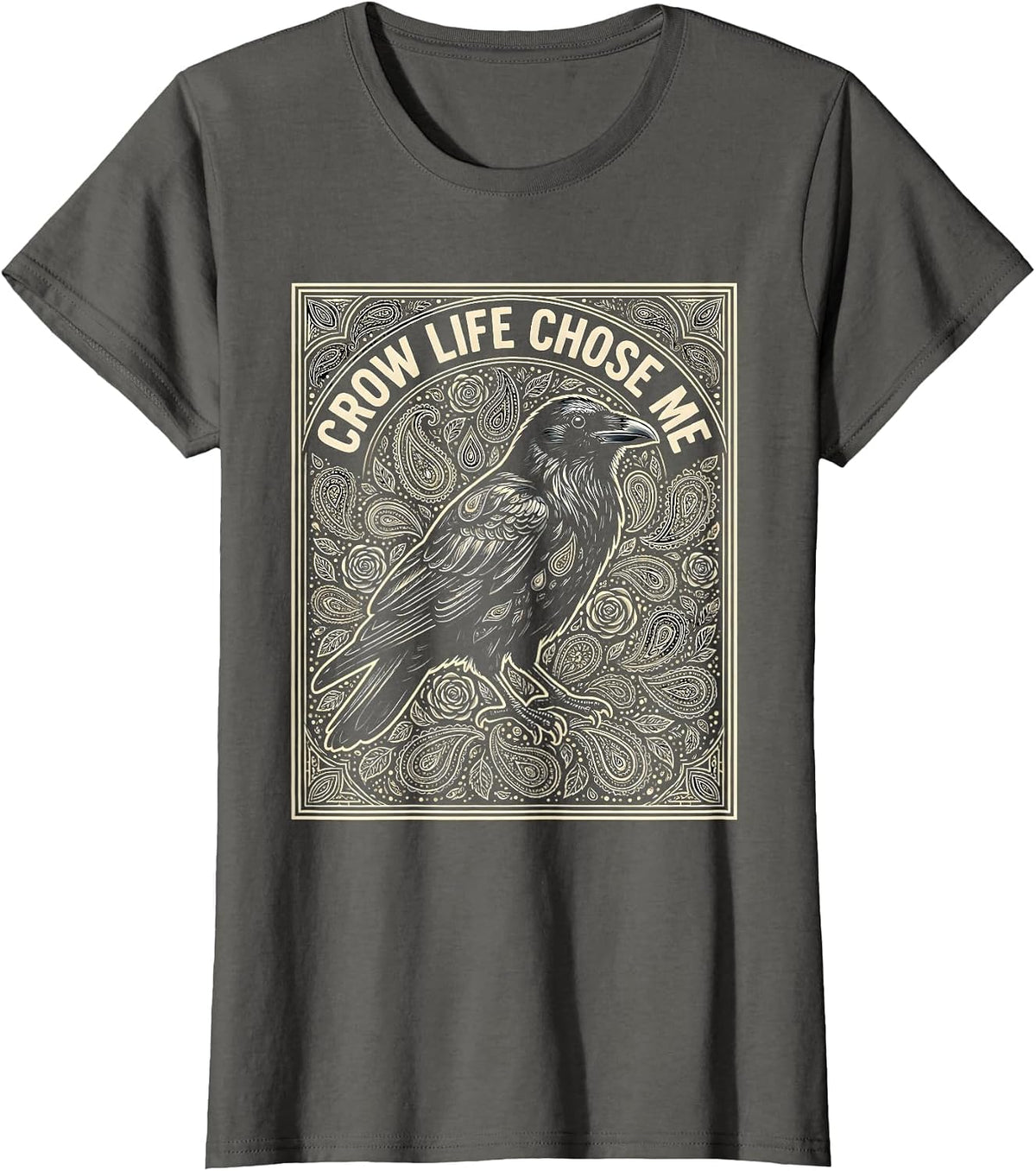 Women's Crow Life Chose Me Bold Crow Design T-Shirt - Asphalt Grey
