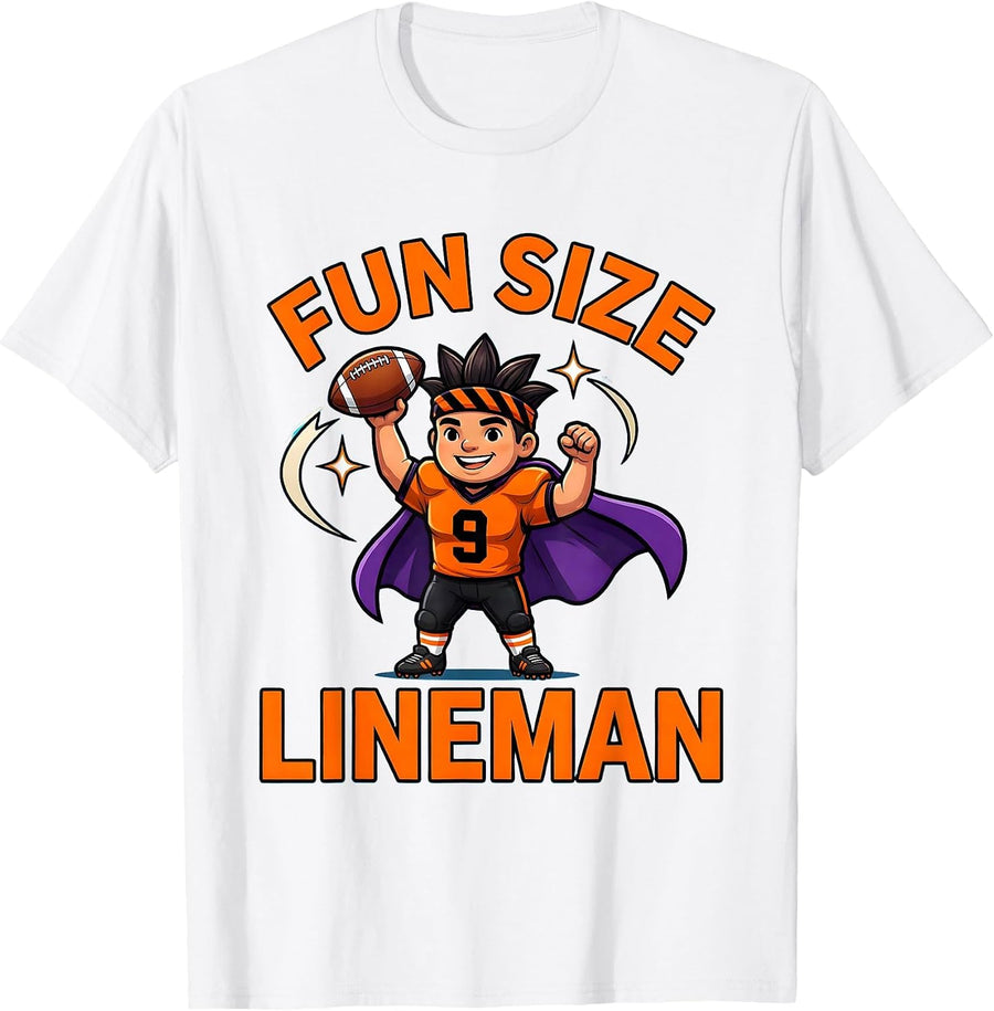 Men's FUN SIZE LINEMAN Funny Football Halloween Player T-Shirt - White