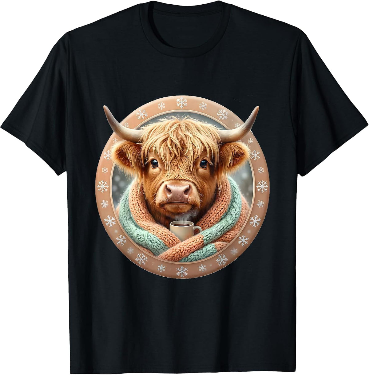 Men's Cute Kawaii Highland Cow Christmas Cozy Gift T-Shirt - Black