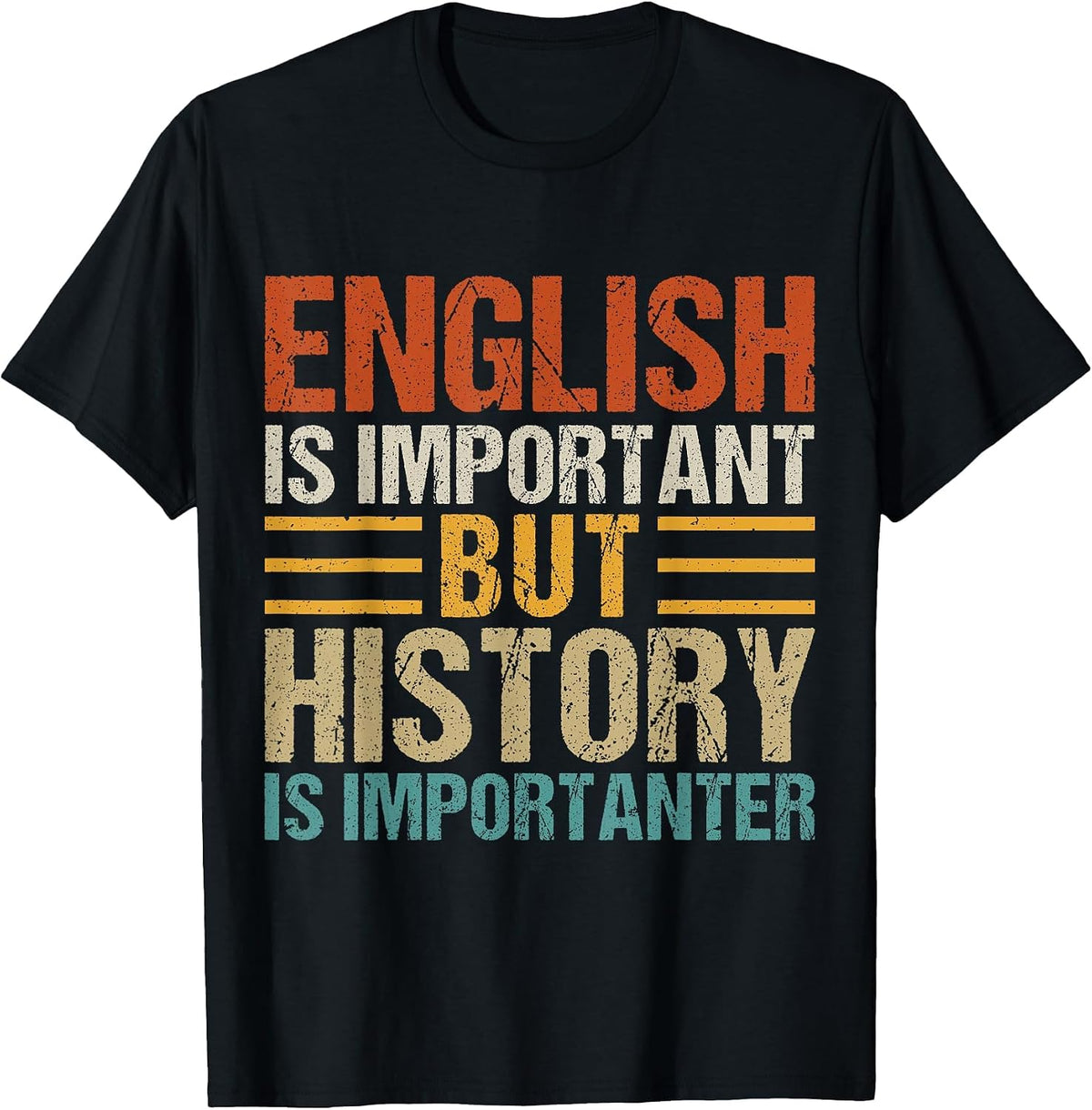 English is Important But History is Importanter Teachers T-Shirt - Black