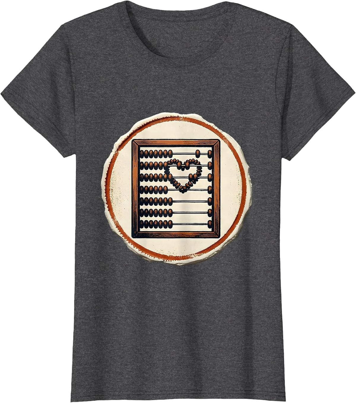 Women's Heart Abacus Stamp Teacher Valentine’s Day Humor T-Shirt - Dark Heather Grey