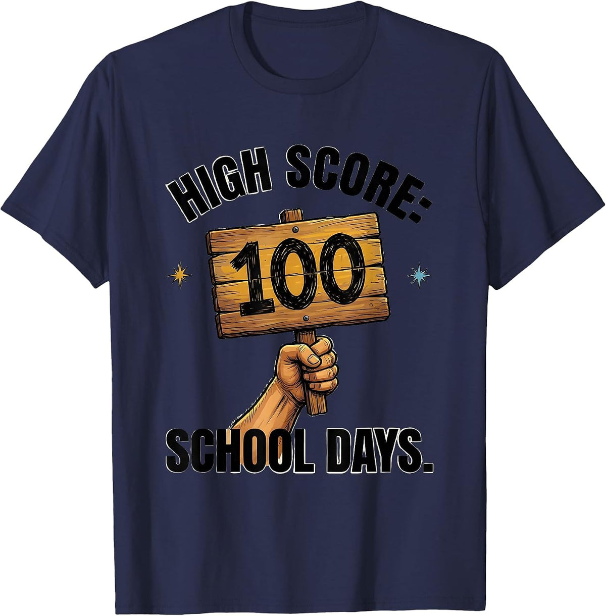 Men's High Score: 100 School Days Playful Gamer Milestone Boys T-Shirt - Navy Blue