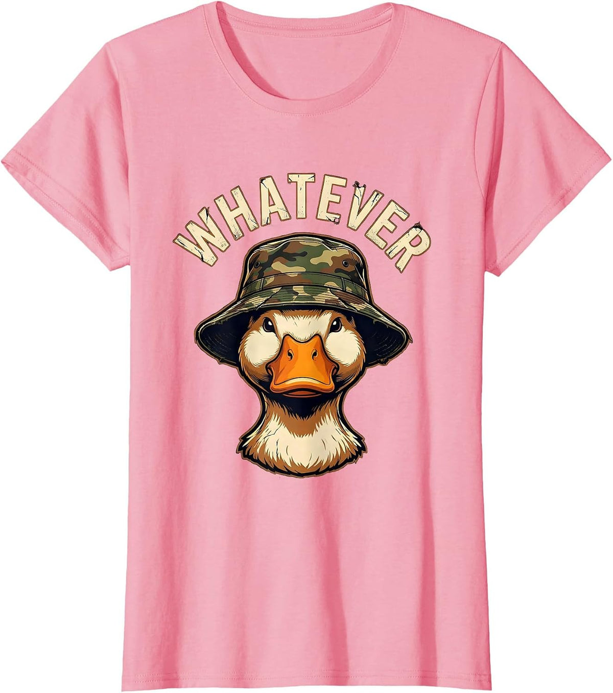 Women's Whatever Distressed Duck Camo Hat Novelty Humor T-Shirt - Pink