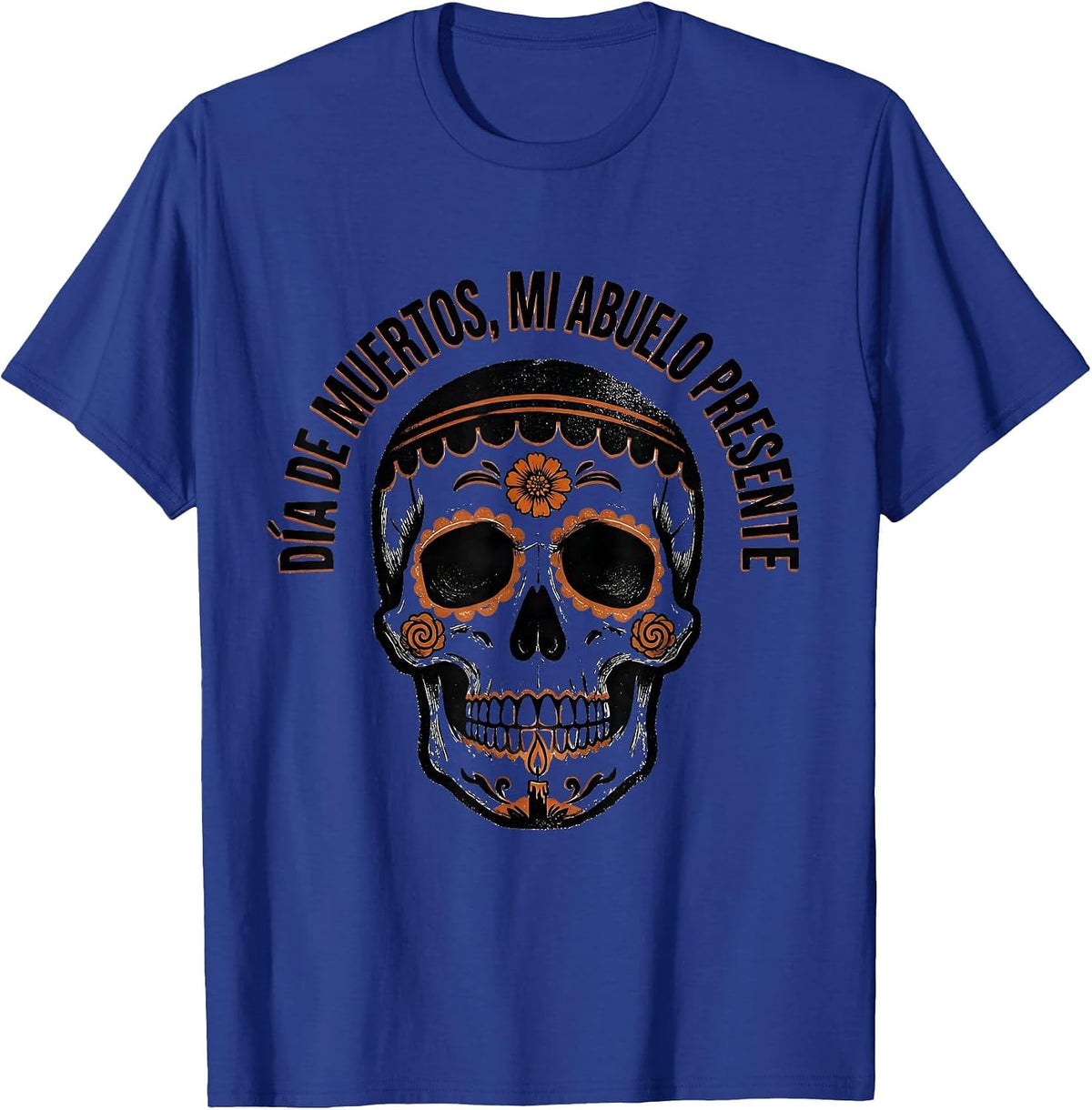 Día de Muertos Mi Abuelo Presente Rubber Stamp Folk Art T-Shirt - Royal Blue