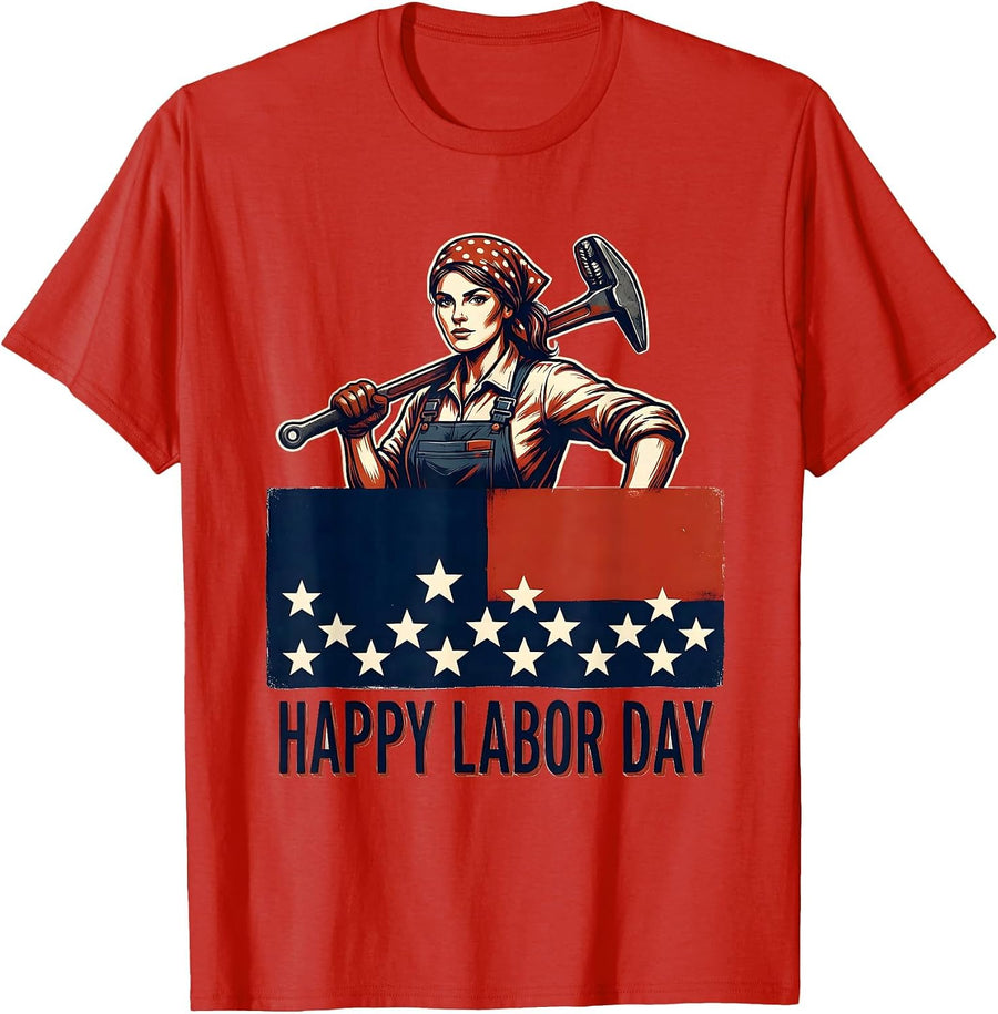 Men's Happy Labor Day Patriotic Woman Auto Mechanic Sign Painter T-Shirt - Red