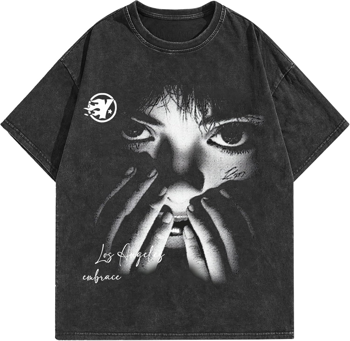 BAPHITY Mens Graphic Tees Acid Washed Y2K Vintage Streetwear T-Shirt Summer - Black-emo