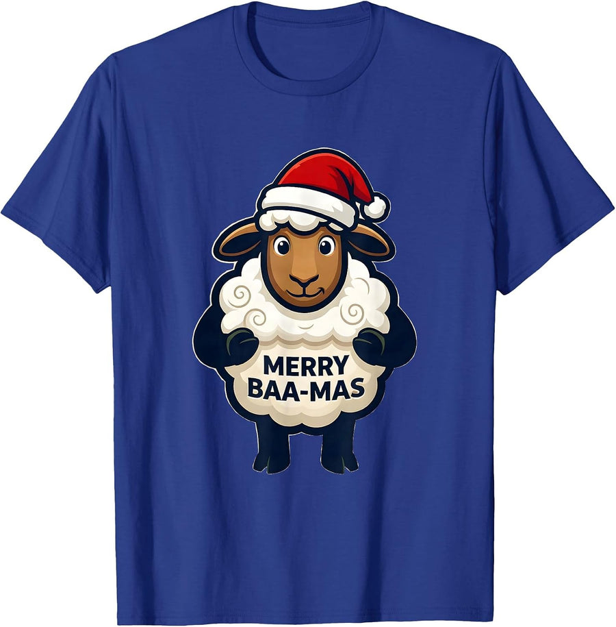 Merry Baa-mas Cute Sheep Mascot Santa Hat Christmas Animal T-Shirt - Royal Blue