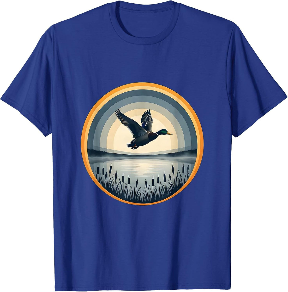 Men's Duck Flying Over Misty Morning Marsh Camo T-Shirt - Royal Blue