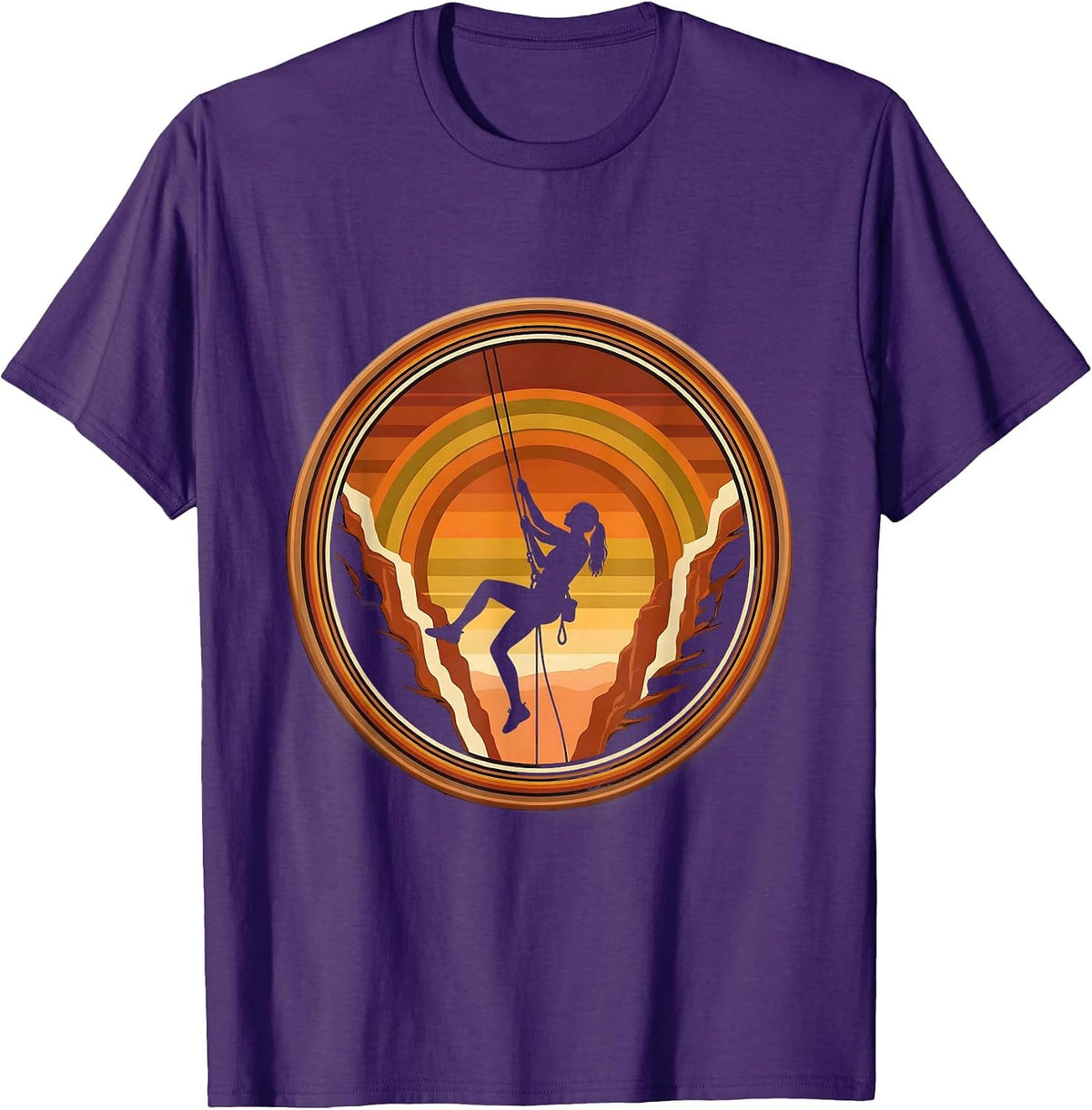 Men's Rappelling Mossy Canyon Wall Hiking Illustration T-Shirt - Purple