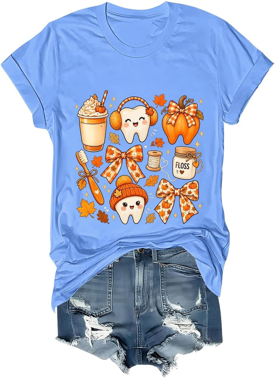 Fall Dental Hygienist Shirt Funny Dental Assistant Thanksgiving T-Shirt - Sky Blue