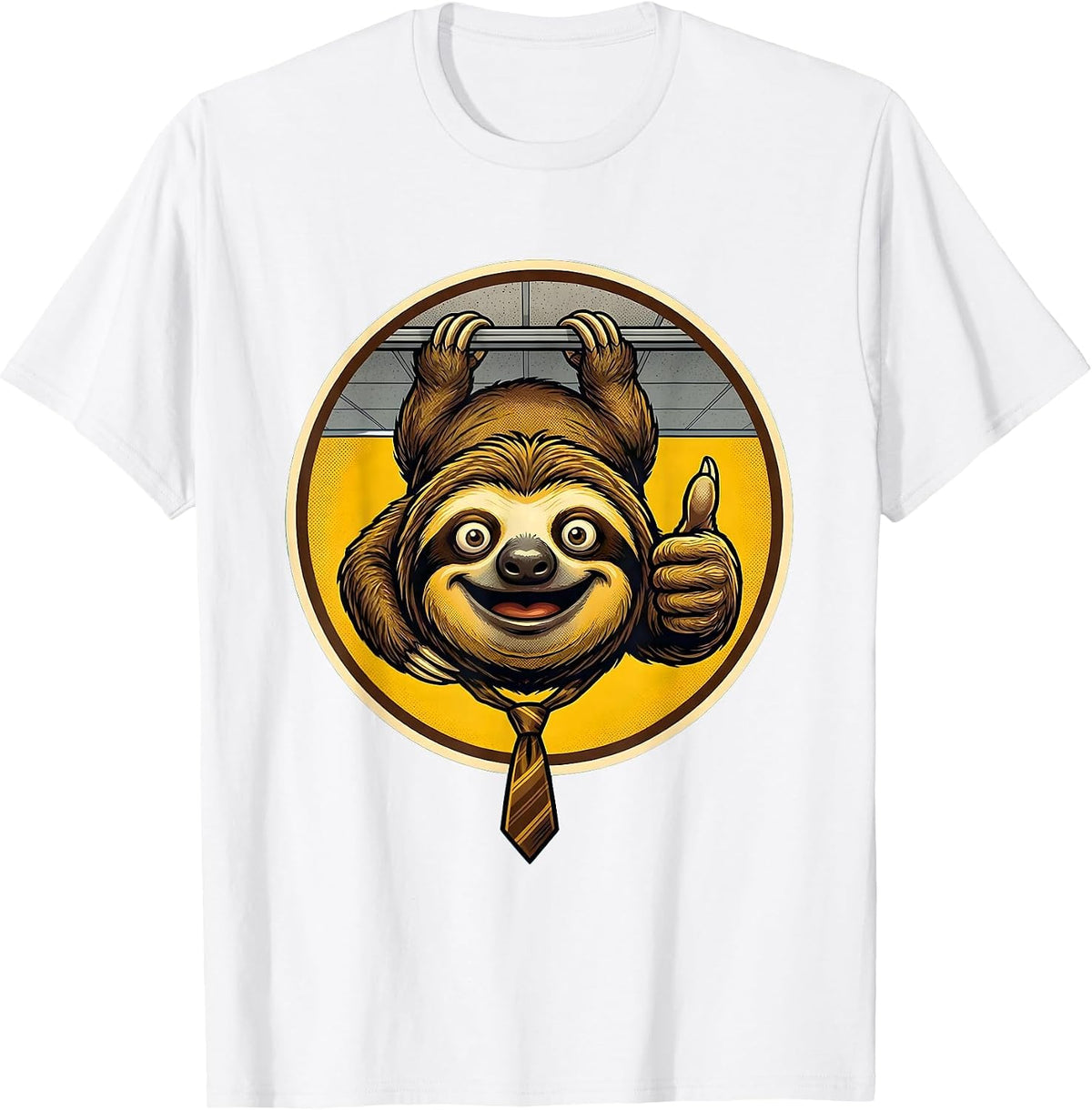 Men's Sloth Office Cubicle Ceiling Funny Humor Graphic T-Shirt - White