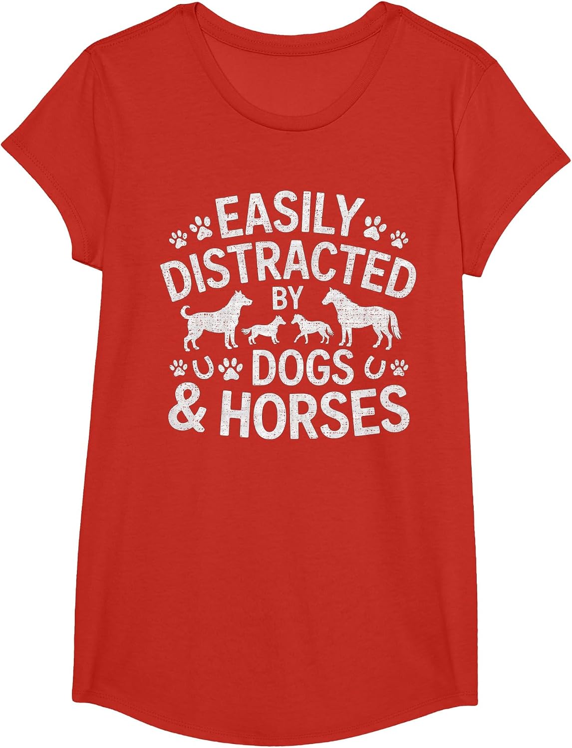 Easily Distracted By Dogs and Horses T-Shirt - Girls Red
