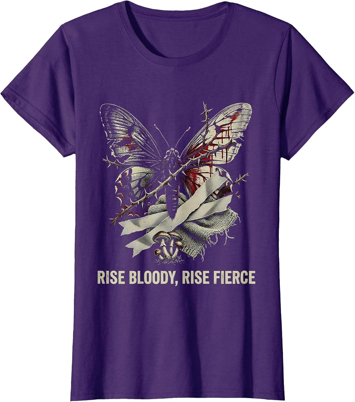 Women's Rise Bloody Rise Fierce Bold Dark Warrior Design T-Shirt - Purple