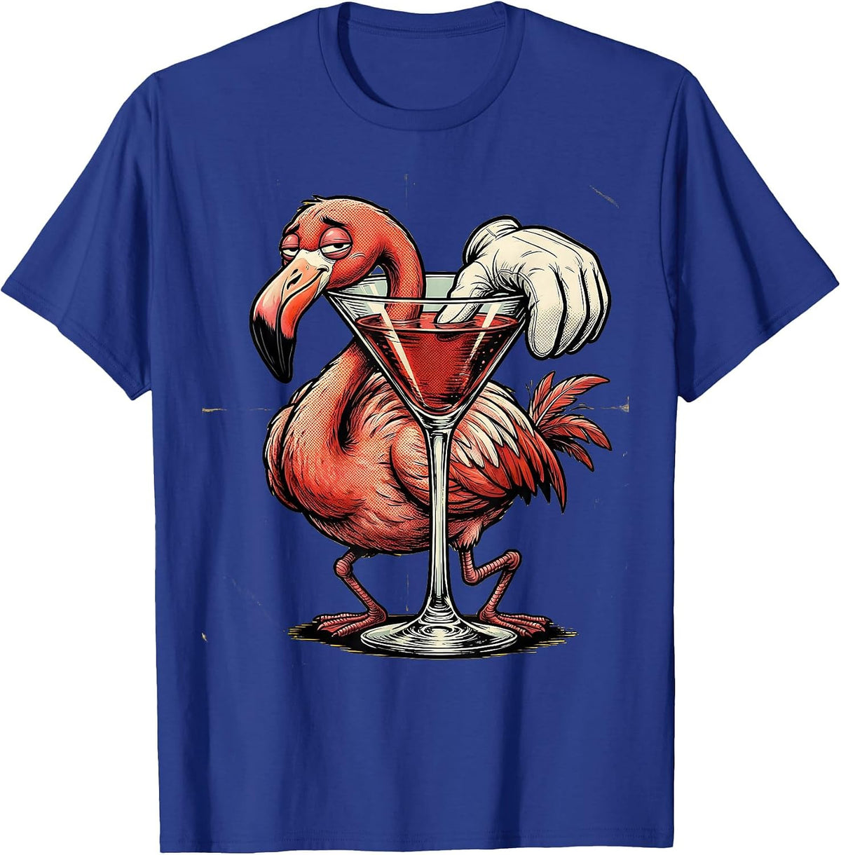 Tired Flamingo Cocktail Glass Funny Drinking T-Shirt - Royal Blue