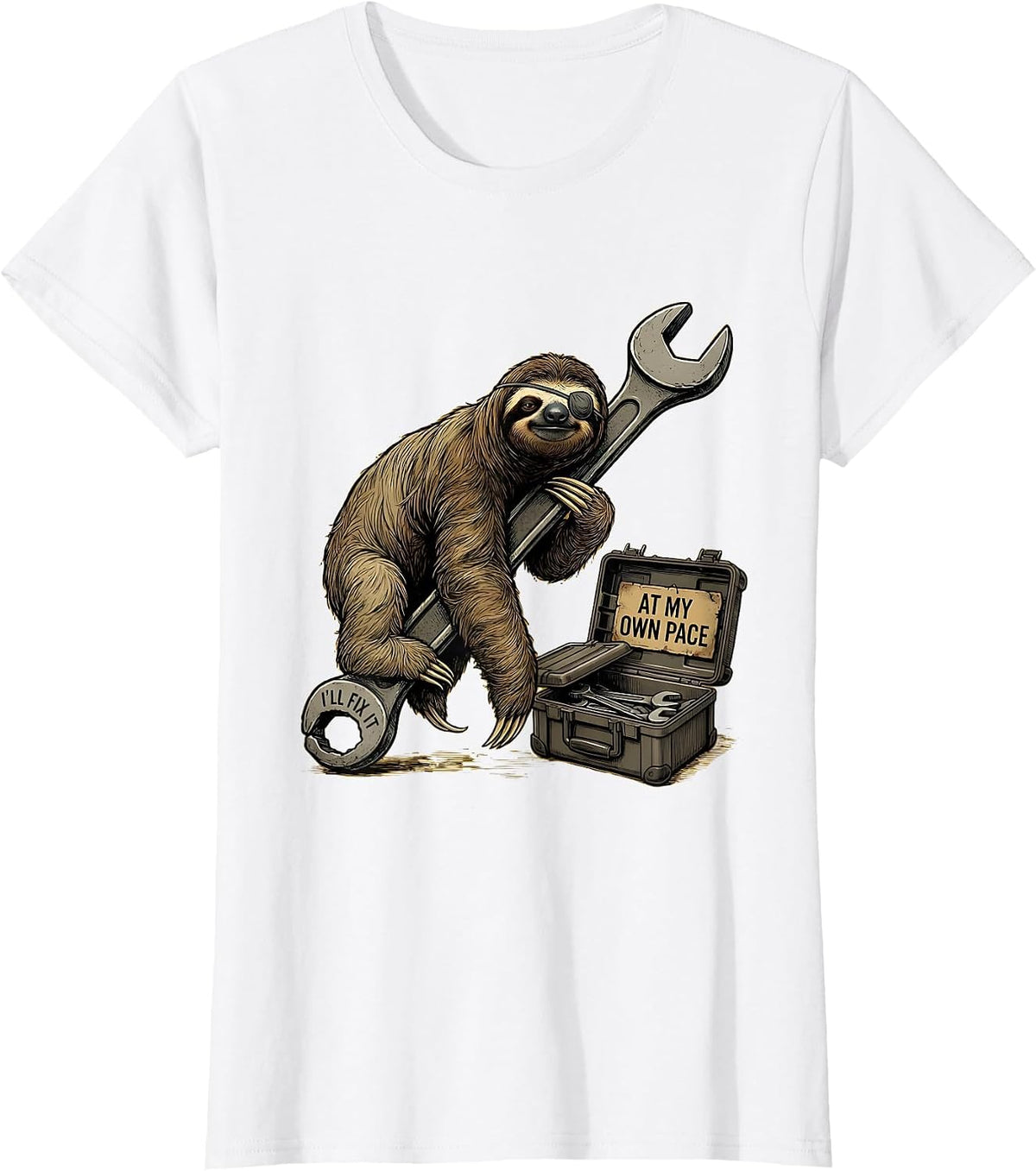 Women's I'll Fix It At My Own Pace Funny Sloth Lover Animal Humor T-Shirt - White