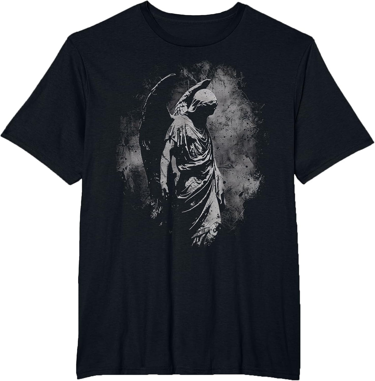 Goth Angel Fallen Statue Dark Art Occult Grunge Alt Horror T-Shirt - Black