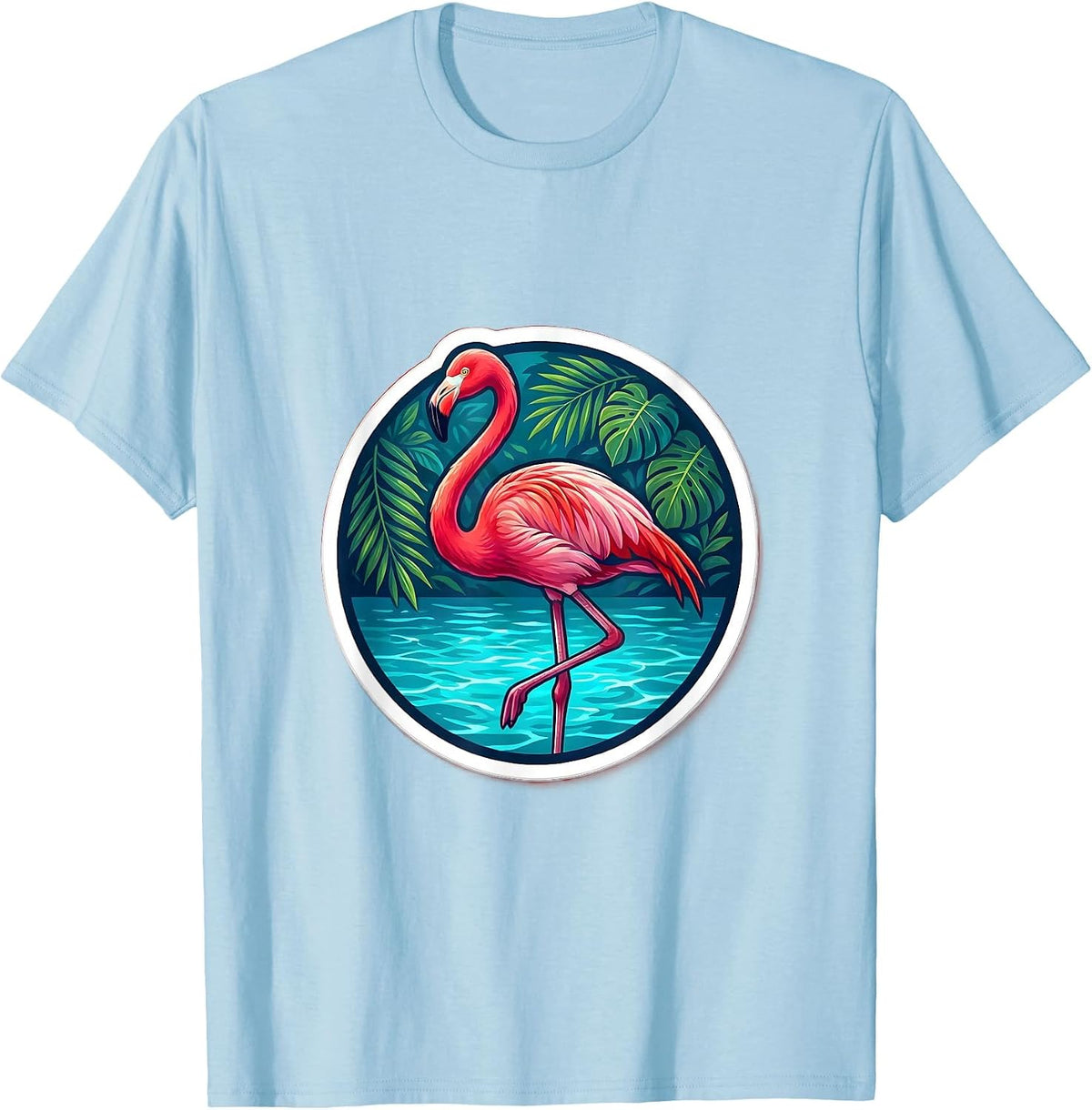 Men's Pink Flamingo Turquoise Water Mexico Design T-Shirt - Baby Blue