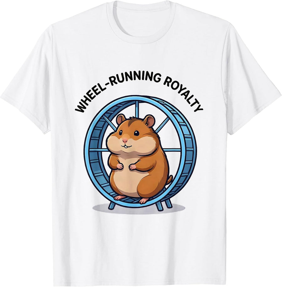 Men's Wheel-Running Royalty Cute Kawaii Hamster Meme Pet Lover T-Shirt - White