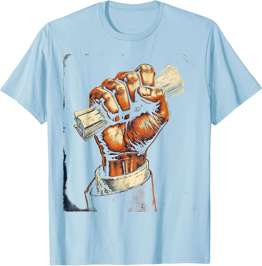 Men's Voting Civic Pride Raised Fist Ballot Labor Day T-Shirt - Baby Blue