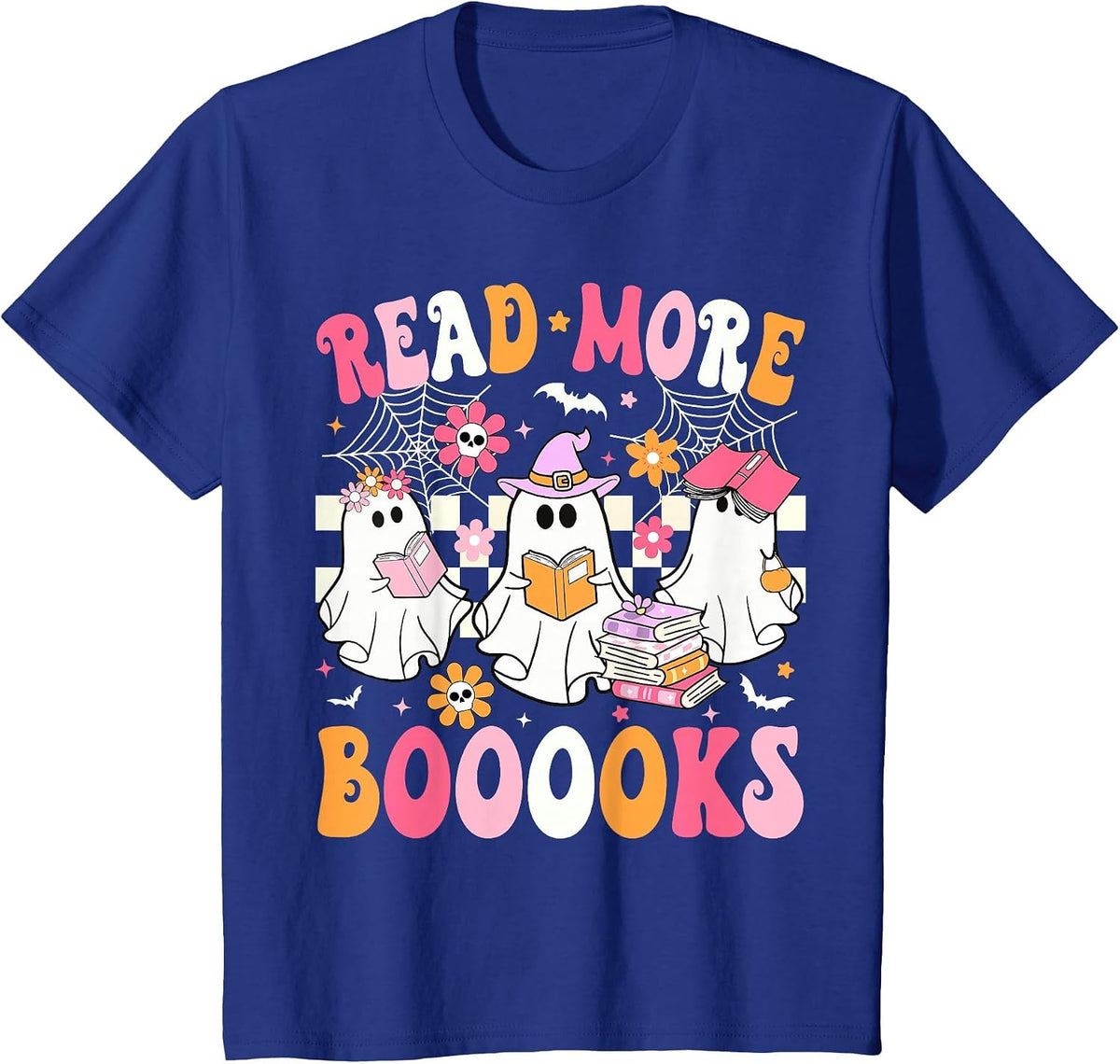 Read More Books Ghosts Reading Book Funny Teacher Halloween T-Shirt - Royal Blue