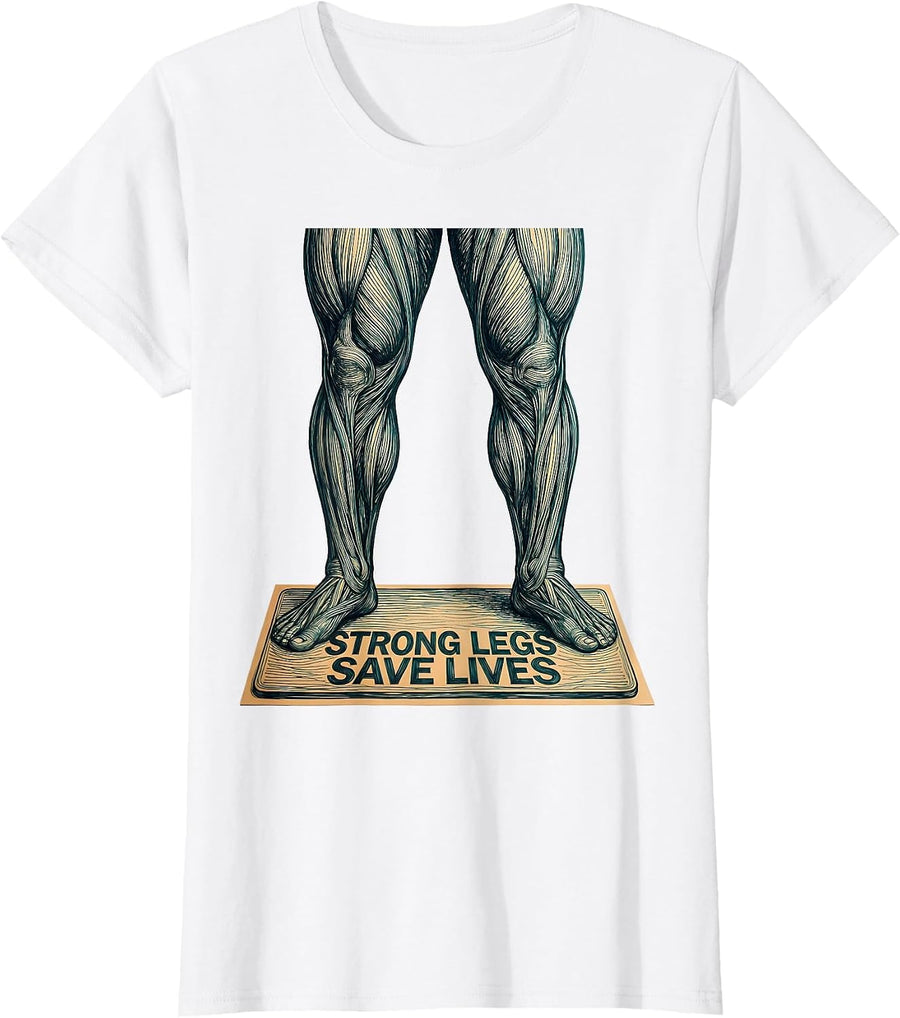 Women's Strong Legs Save Lives Fall Prevention Design T-Shirt - White