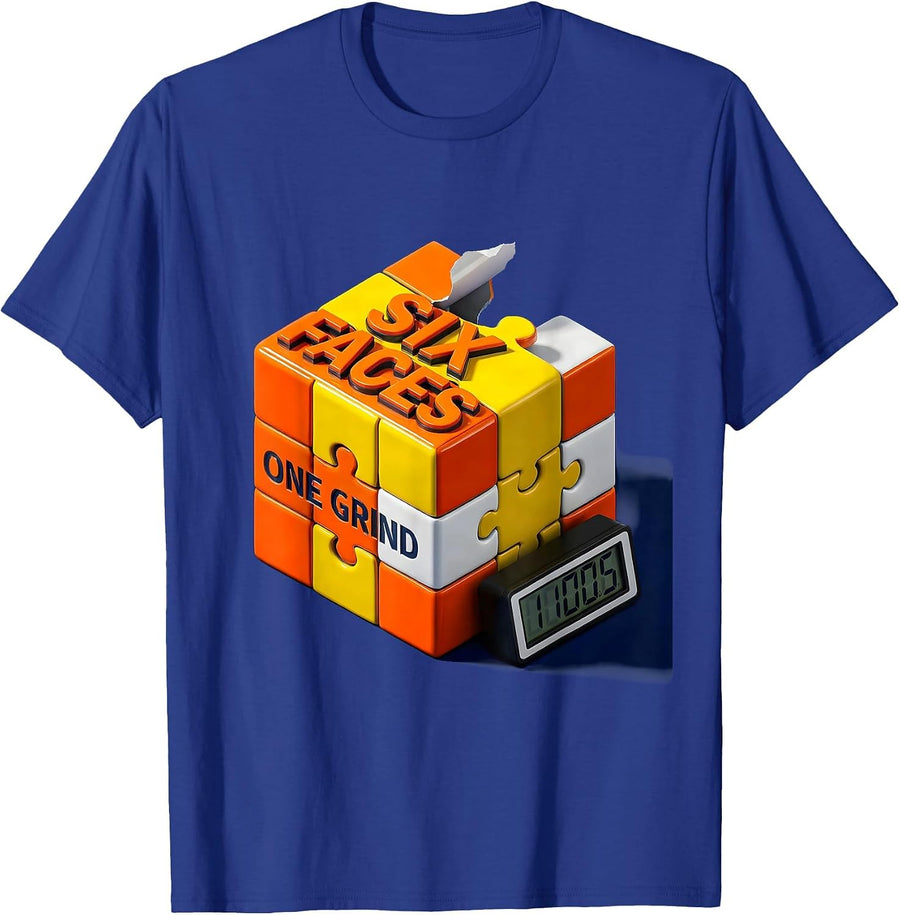 Six Faces One Grind 3D Puzzle Cube Speed Cubing Humor T-Shirt - Royal Blue