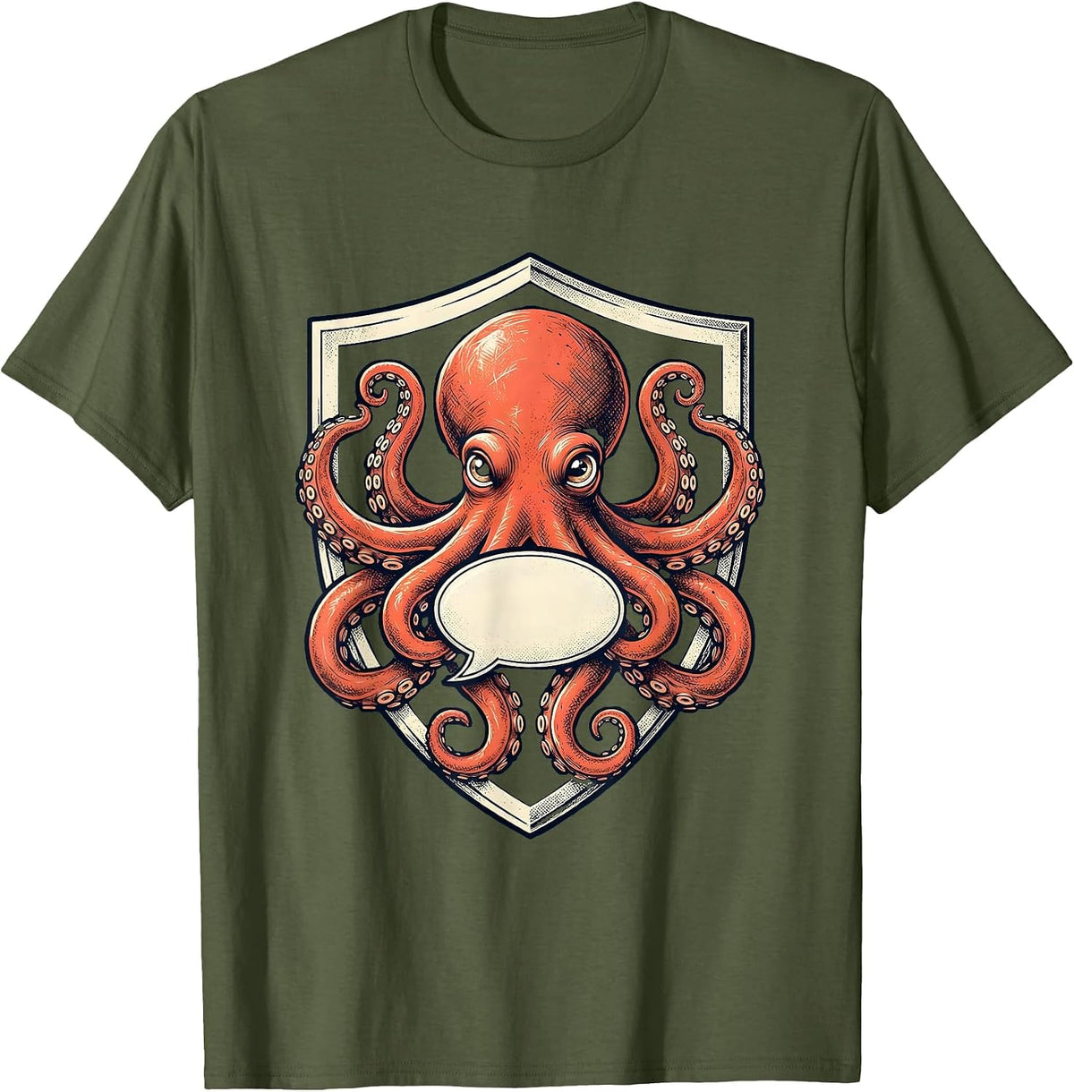 Men's Heraldic Octopus Emblem Marine Biology Enthusiast T-Shirt - Olive Green