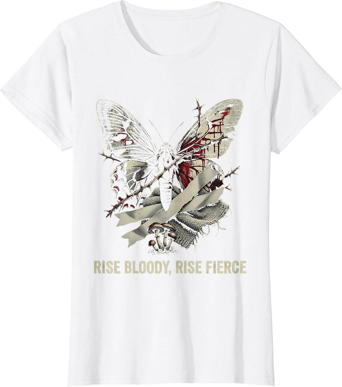 Women's Rise Bloody Rise Fierce Bold Dark Warrior Design T-Shirt - White
