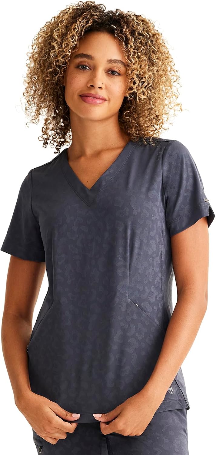 Healing Hands Jolie Scrubs Tops for Women V Neck Modern Fit 2 Pockets - Pewter