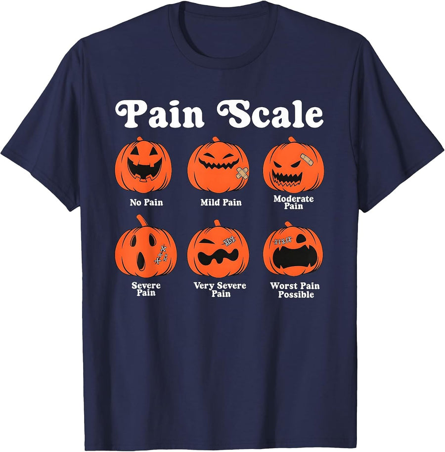 Pain Scale Spooky Pumpkin Fall Halloween Trauma Nurse Triage T-Shirt - Navy Blue