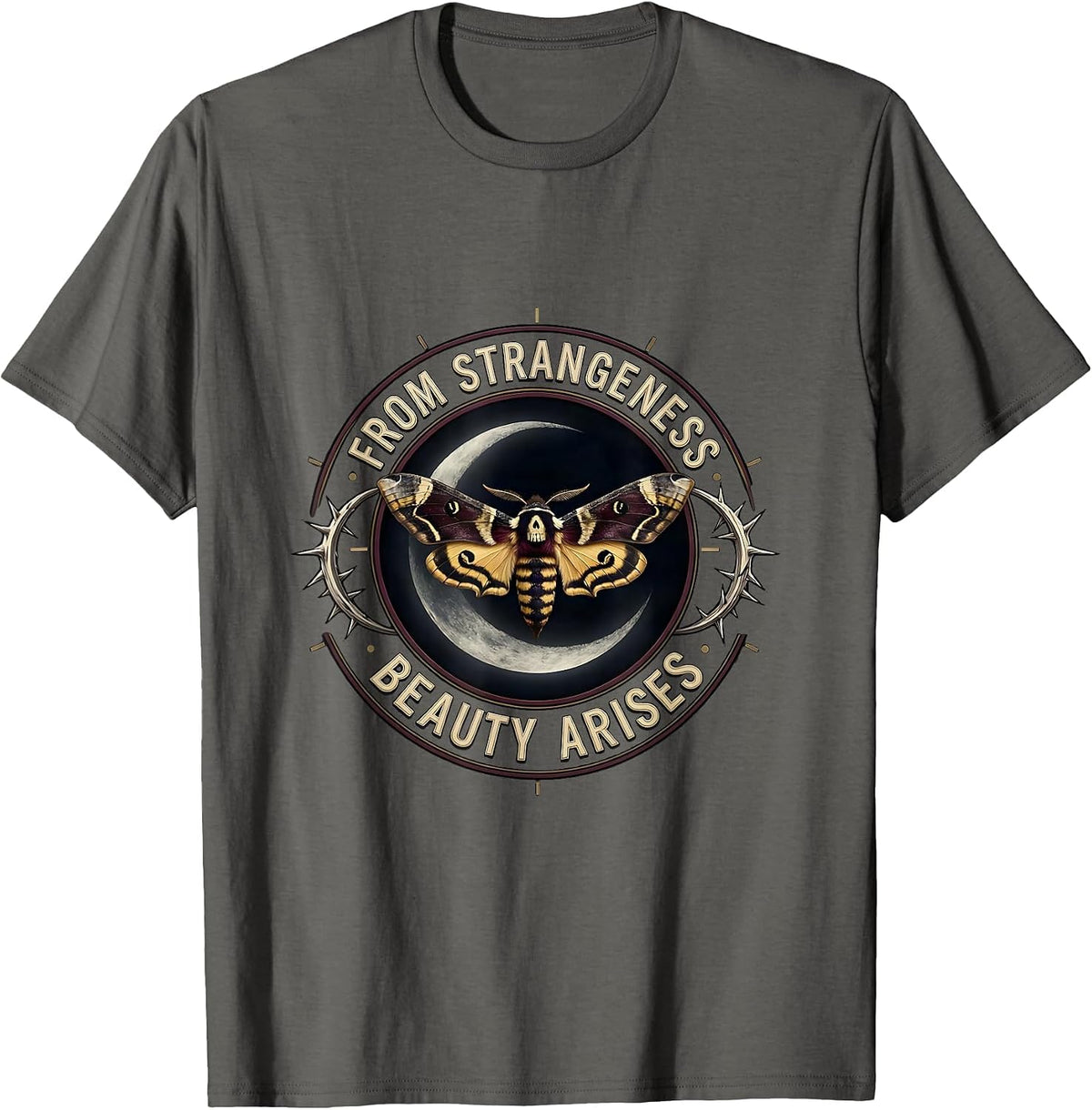 From Strangeness Beauty Arises Gothic Edgar Allan Poe T-Shirt - Asphalt Grey