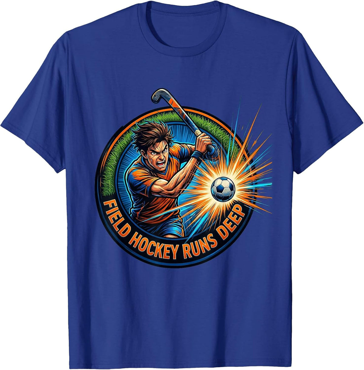 Field Hockey Runs Deep Passionate Player Design T-Shirt - Royal Blue