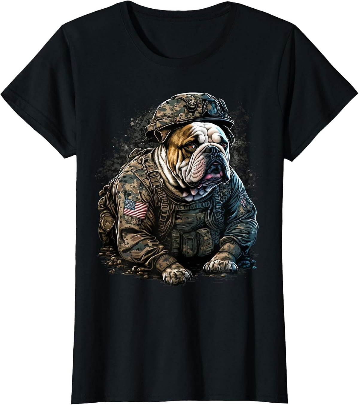 Soldier Bulldog Army Military Bulldog T-Shirt - Black