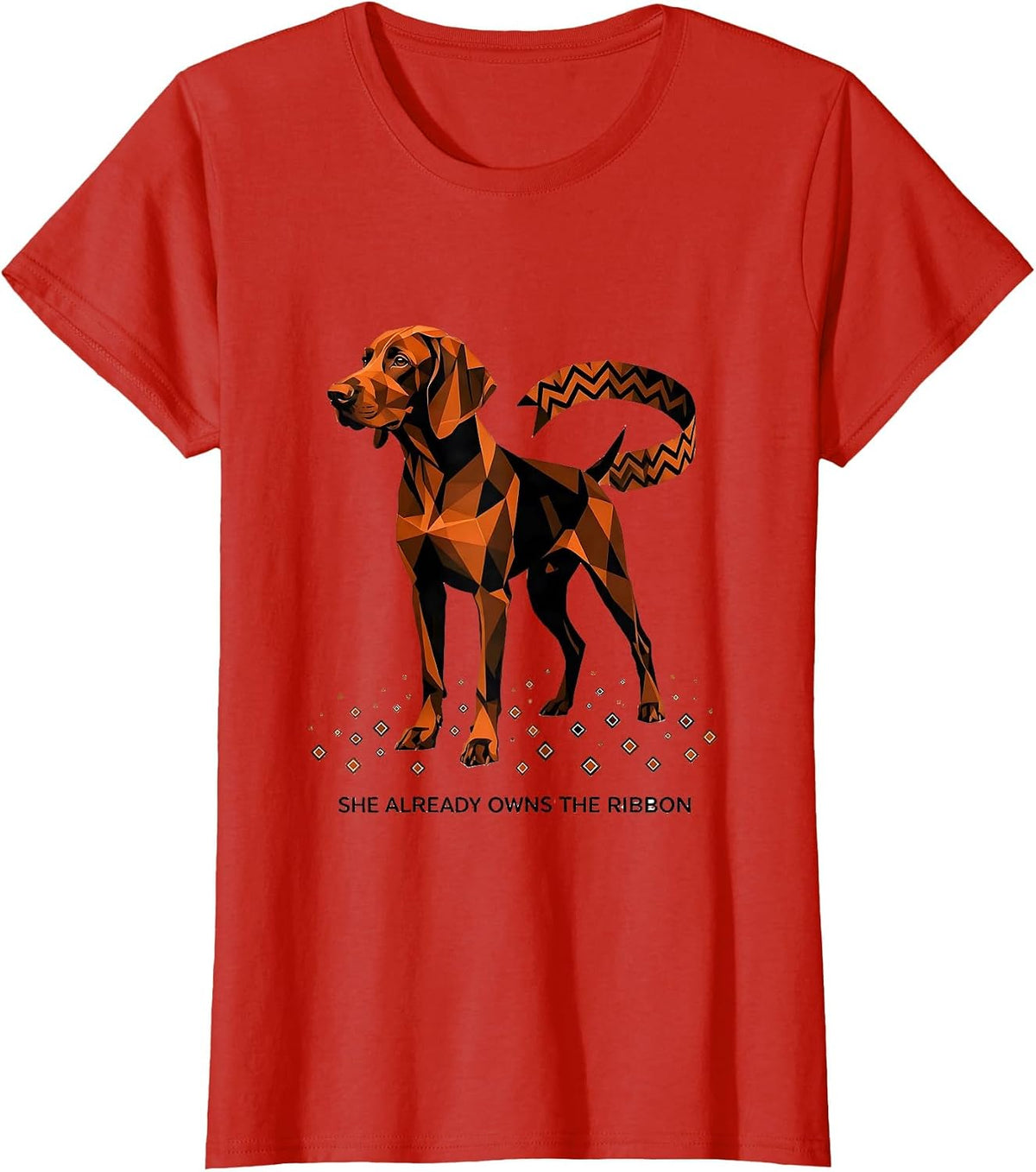 Women's She Already Owns The Ribbon Geometric Vizsla Christmas Dog T-Shirt - Red