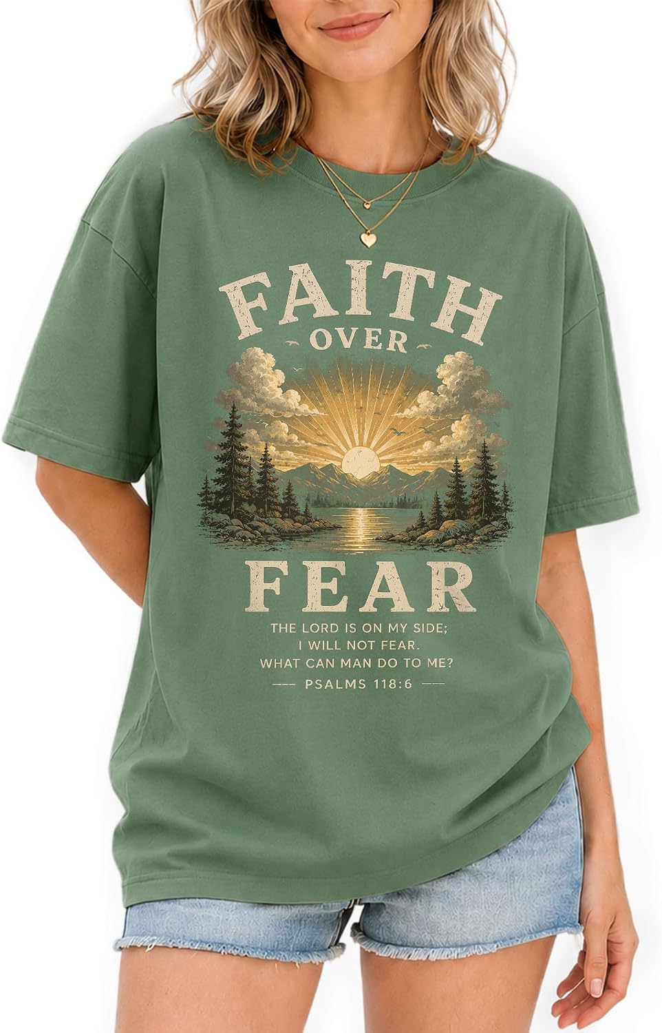 Faith Over Fear, Christian Shirts for Women, Jesus Tee - Ds02-light-green