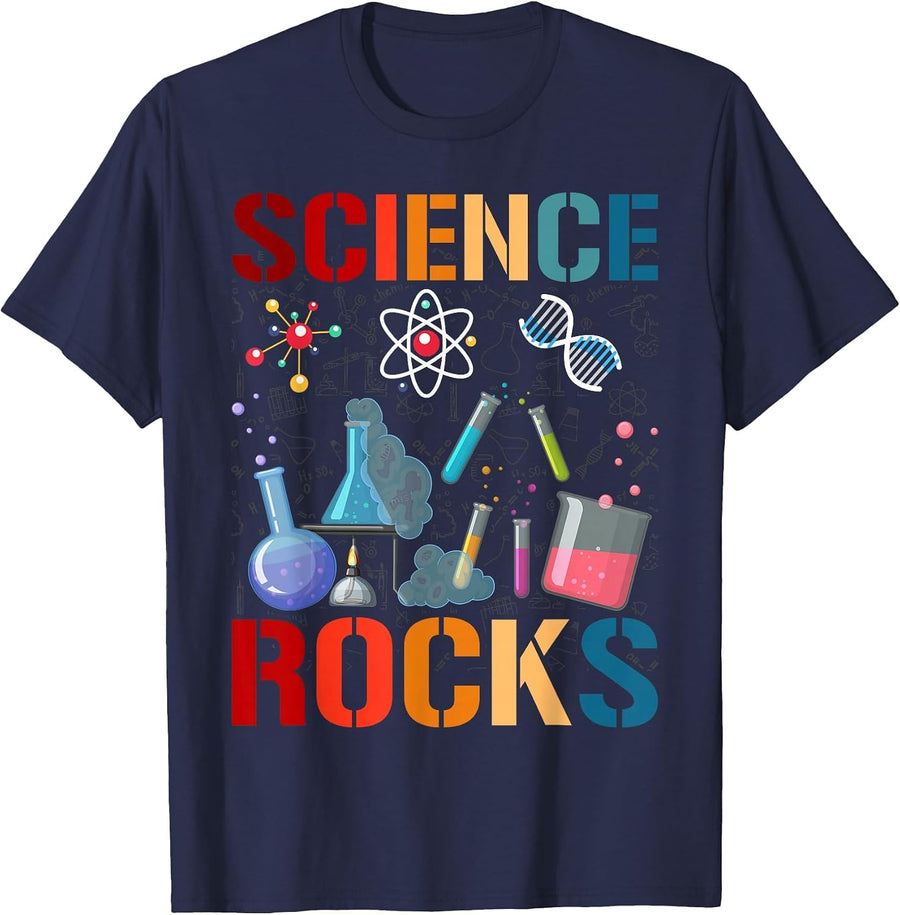 Science Rocks Biologist Chemistry Physics Teacher T-Shirt - Navy Blue