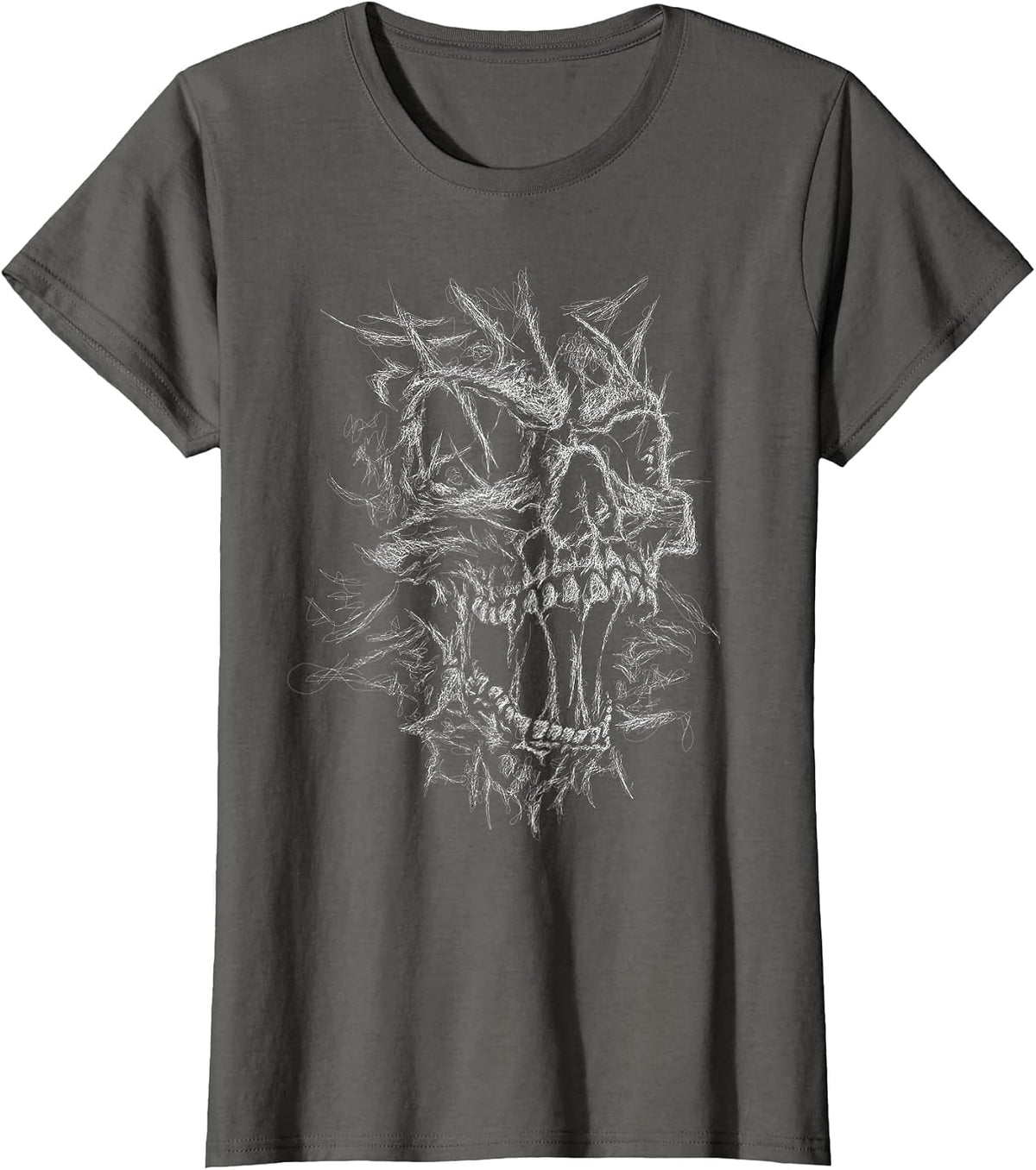 Skull face Scribble Black Art Head for Lover Skeleton Sketch T-Shirt - Asphalt Grey