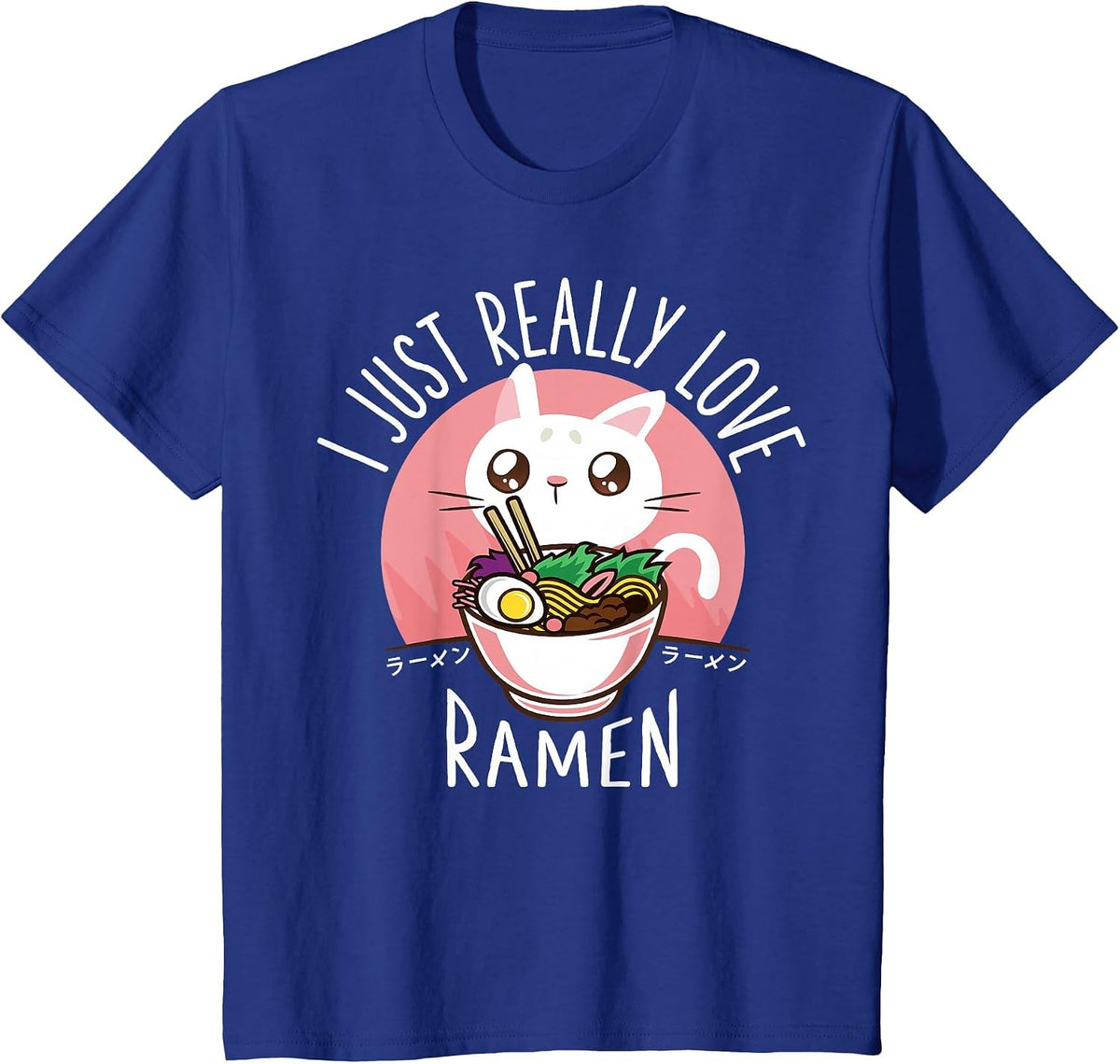 Funny Cat Ramen Anime Merch Kawaii Clothes Graphic Tees Men T-Shirt - Royal Blue
