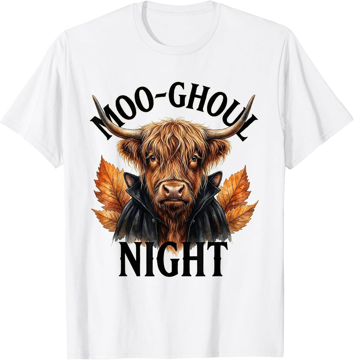 Men's Moo-ghoul Night Whimsical Highland Cow Halloween Fall T-Shirt - White