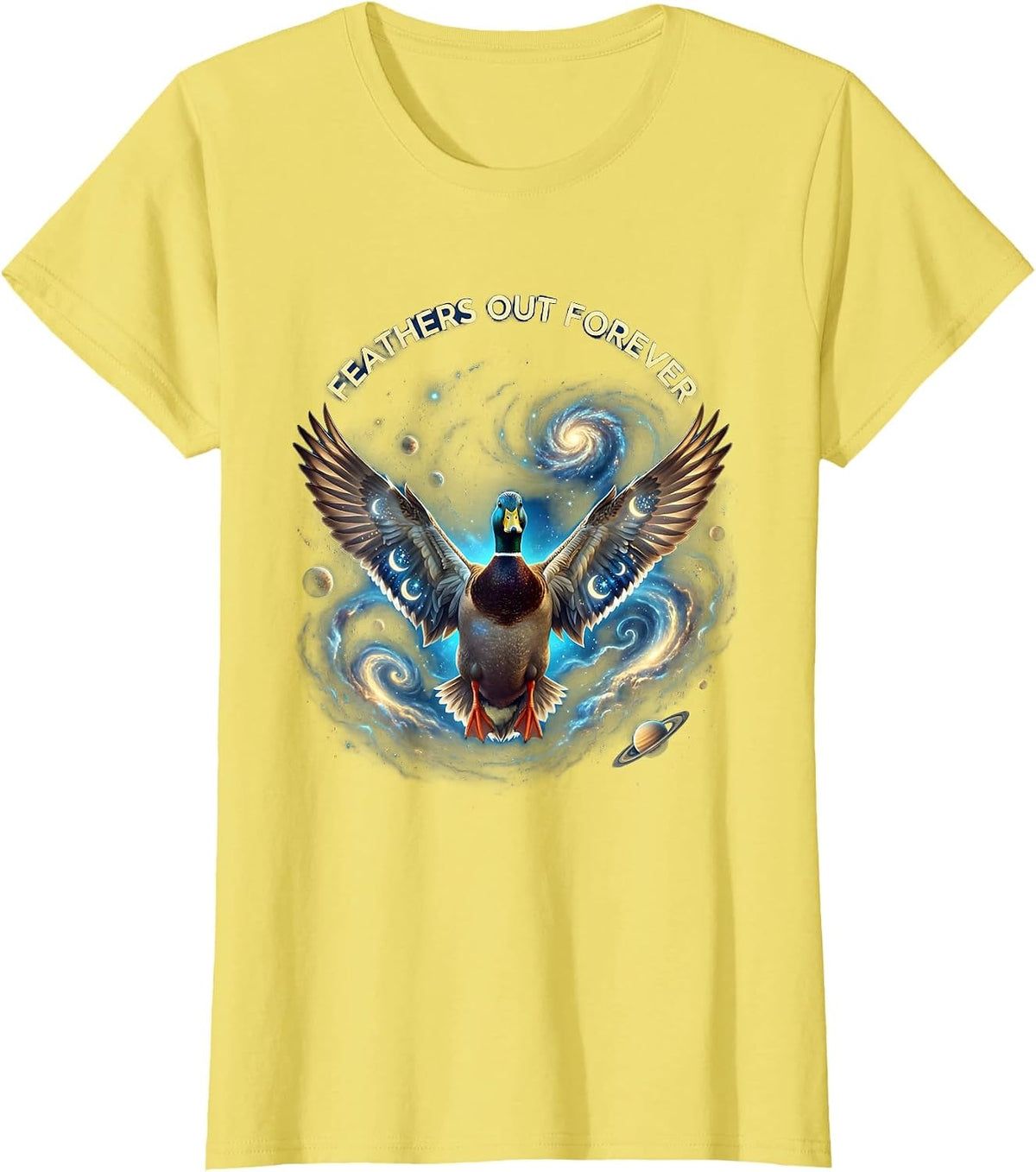 Women's Feathers Out Forever Duck Graphic Design T-Shirt - Lemon Yellow