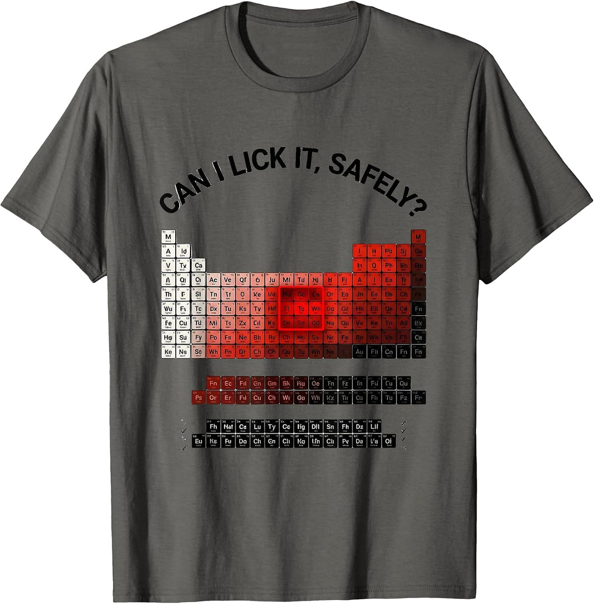 Can I Lick It Safely Funny Periodic Table Science Teacher T-Shirt - Asphalt Grey
