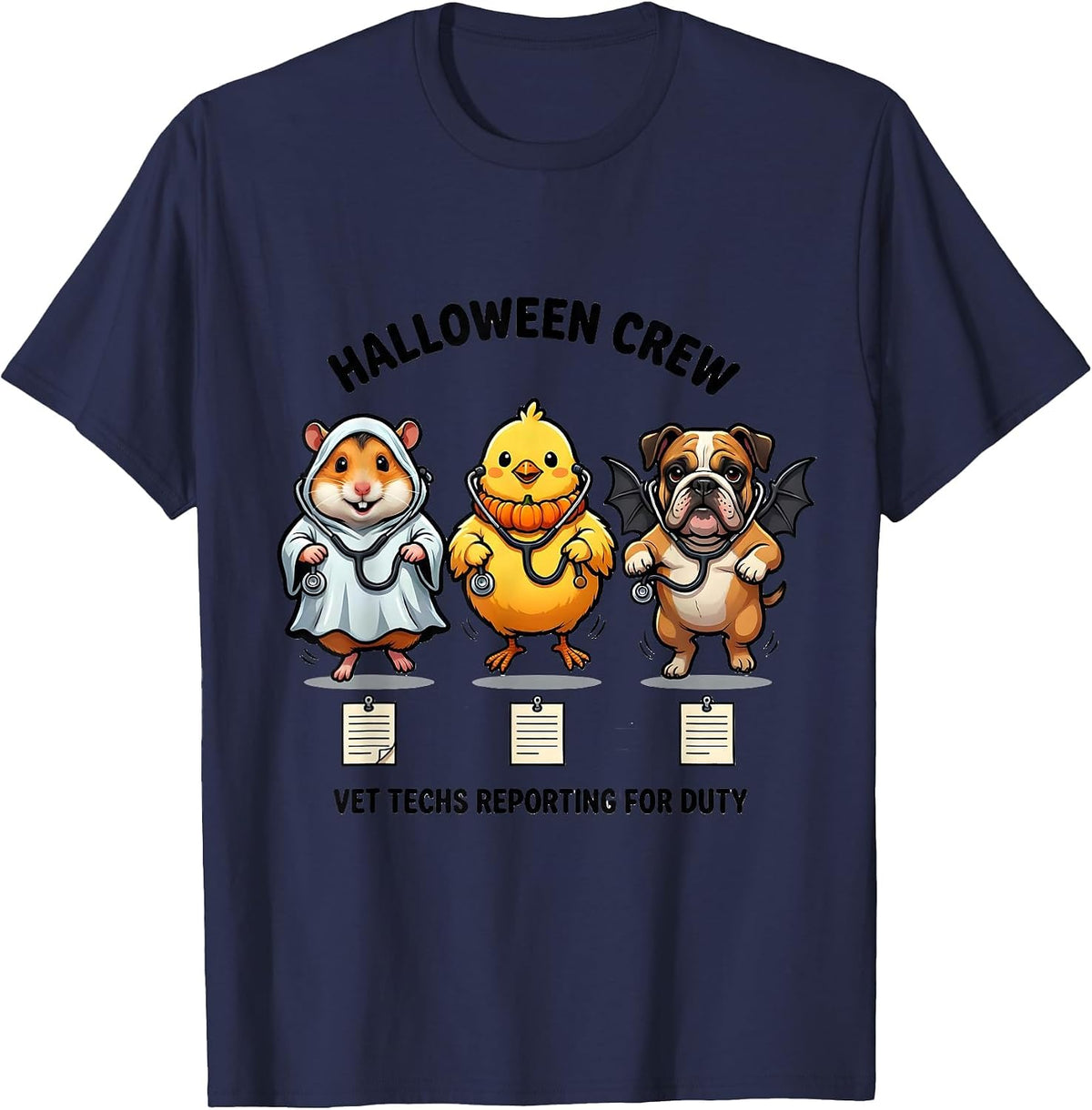Men's Halloween Crew, Vet Techs Reporting For Duty Vet Tech T-Shirt - Navy Blue